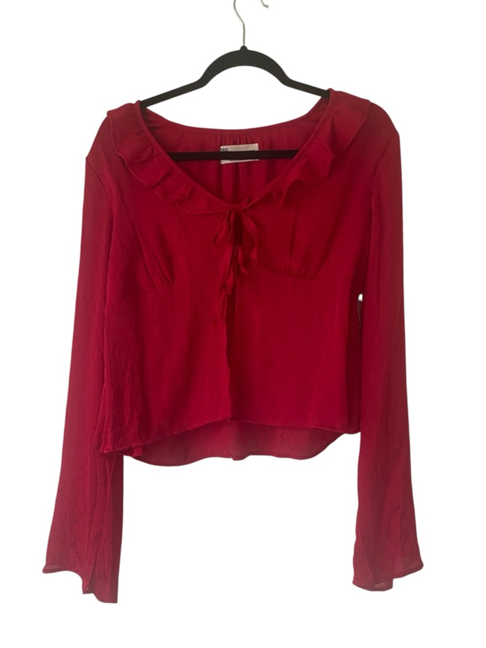 NWT red romantic tie front flowy long sleeve blouse size large (12-14)
